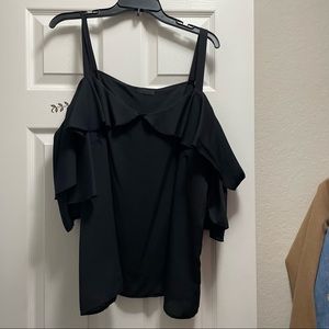 PLUS size cold shoulder ruffle trim top